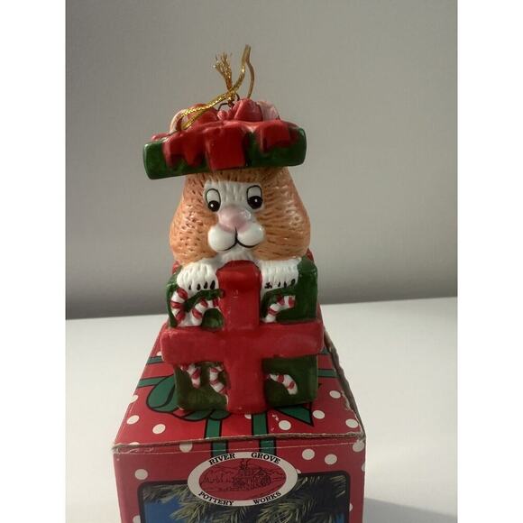 VTG River Grove Porcelain Christmas Cat Bell Ornament Tree - Picture 2 of 7
